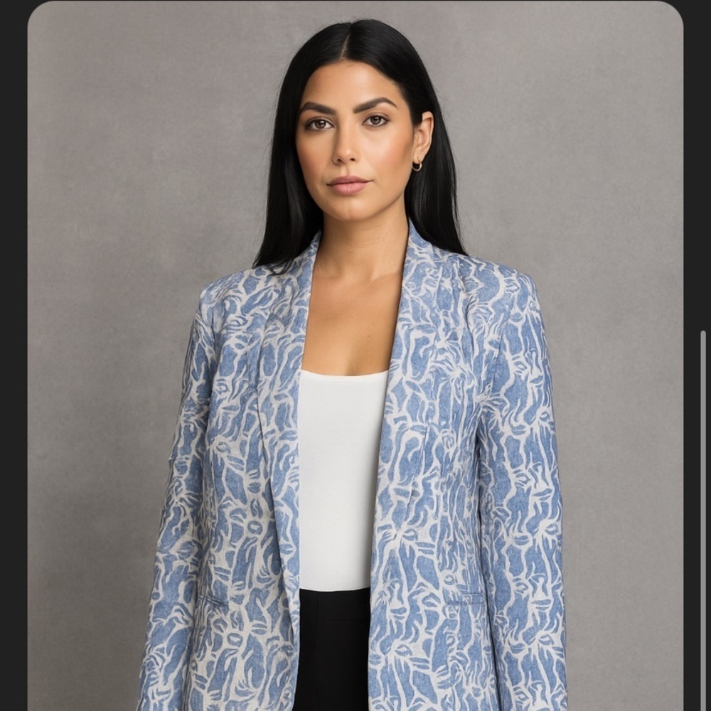 Made in Italy Zanella brocade zip jacket powder blue spring designer suit  $400